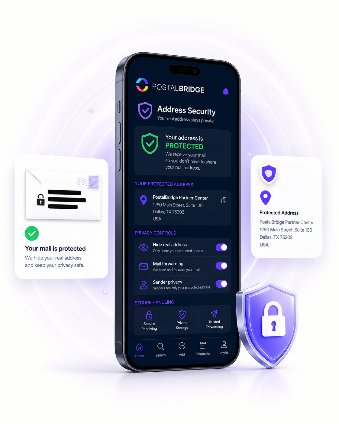 PostalBridge address security and private mailing address preview