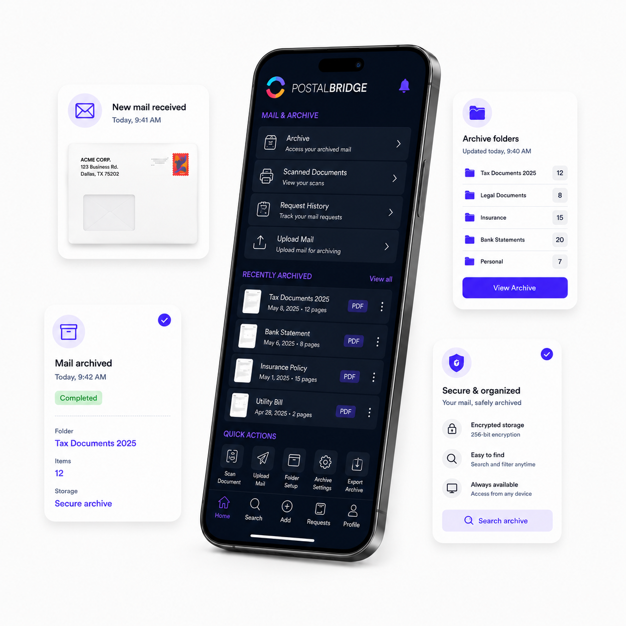 PostalBridge mailbox history and archived mail workflow preview
