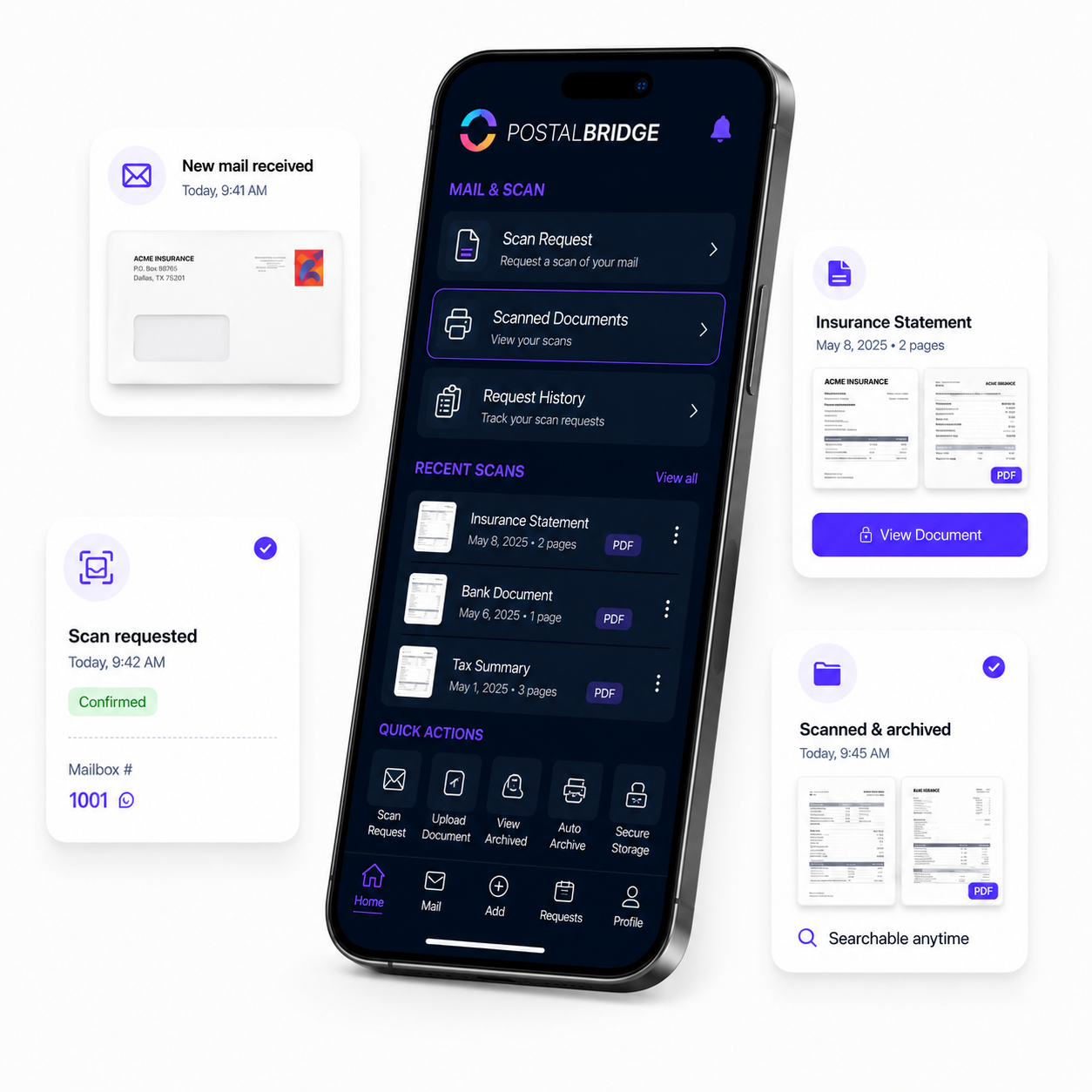 PostalBridge mail scanning workflow preview