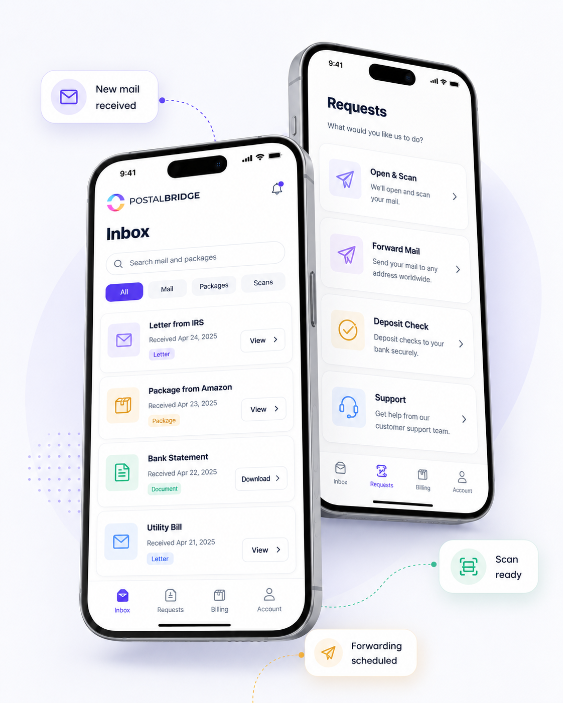 PostalBridge mobile apps shown on mobile devices and desktop